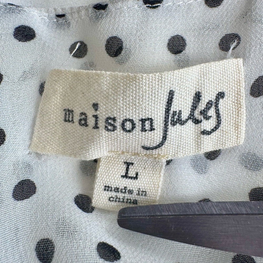 Maison Jules Off-White with Black Polka Dot Sheer Blouse Size Large - Picture 8 of 16